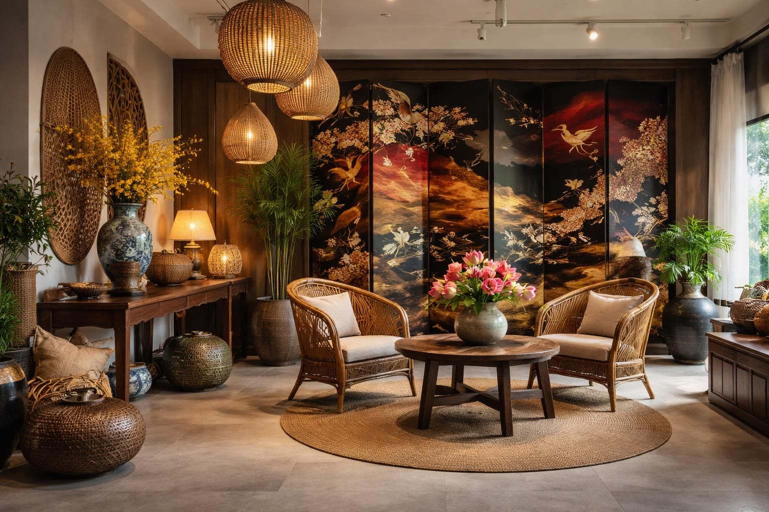 découvrez comment décorer votre agence avec des objets artisanaux vietnamiens authentiques et un paravent laqué traditionnel pour un intérieur élégant et culturel.