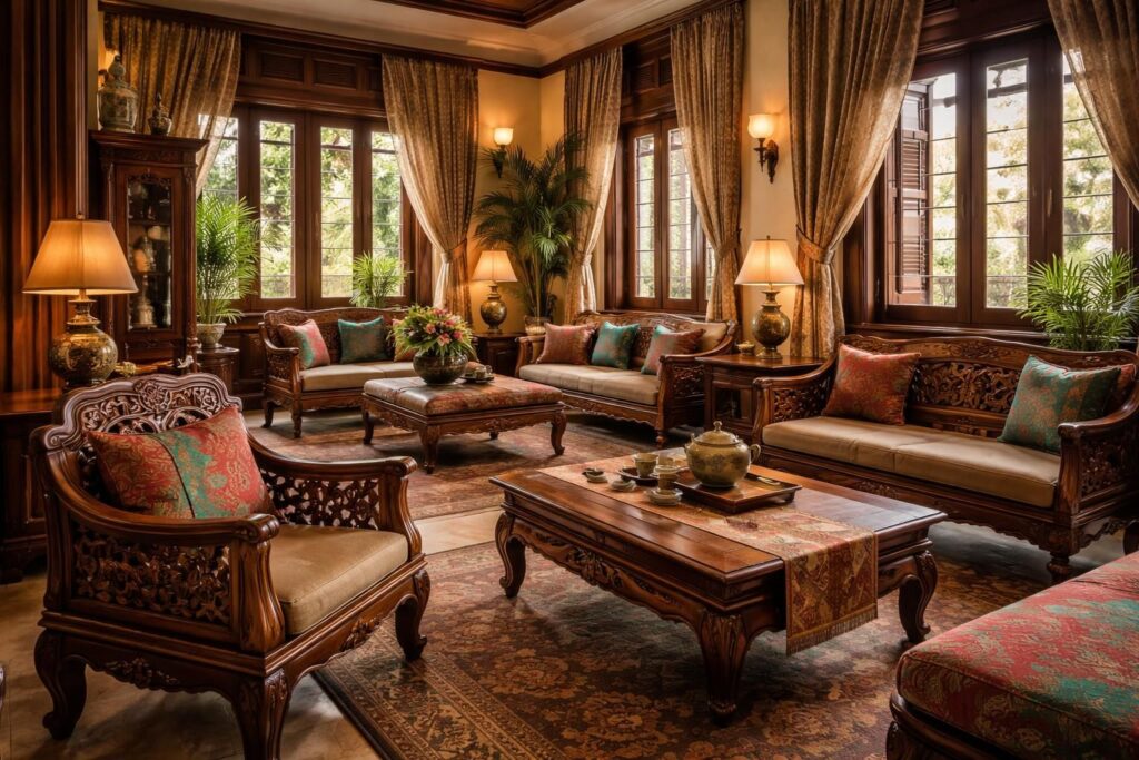 Décorer un hôtel boutique en Indochine avec des meubles en tek massif et des soieries vietnamiennes