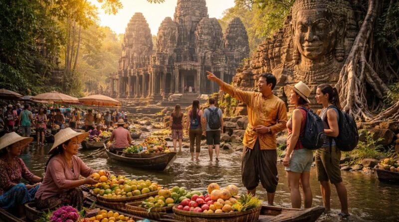découvrez les temples angkoriens majestueux et les marchés flottants animés avec des guides locaux pour une immersion culturelle complète et authentique au cœur du cambodge.