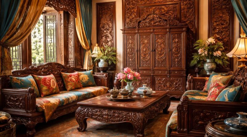 découvrez comment réussir une décoration exotique indochinoise en intégrant du bois sculpté et des soieries vietnamiennes artisanales pour un intérieur chaleureux et authentique.