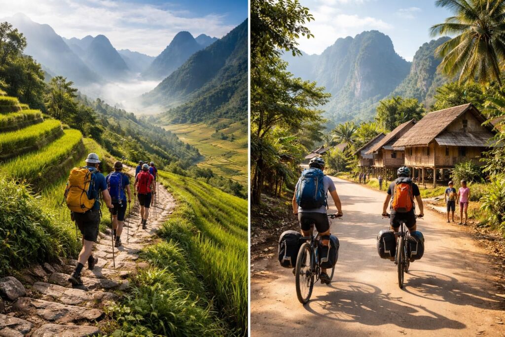 Voyages sportifs en Indochine avec trekking dans les montagnes du Nord Vietnam et cyclotourisme au Laos