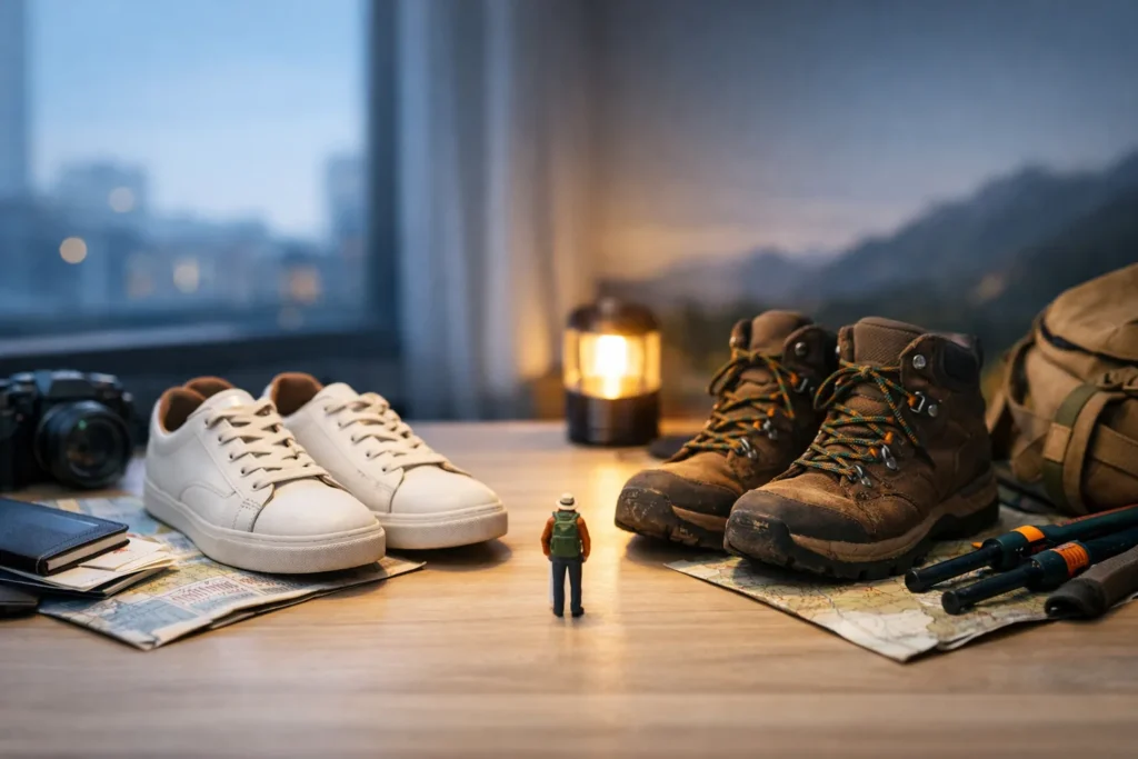 Chaussures de voyage : une paire pour la ville, une pour la piste